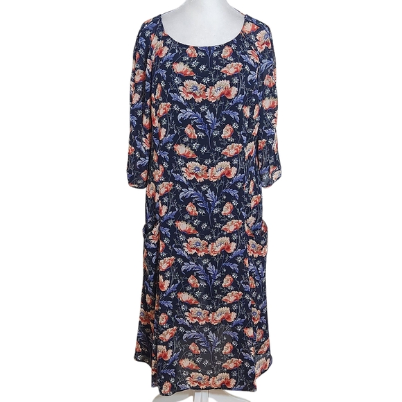 Zara Navy Floral Dress Size XL Zara Floral Wedding Guest Dress - Picture 1 of 8